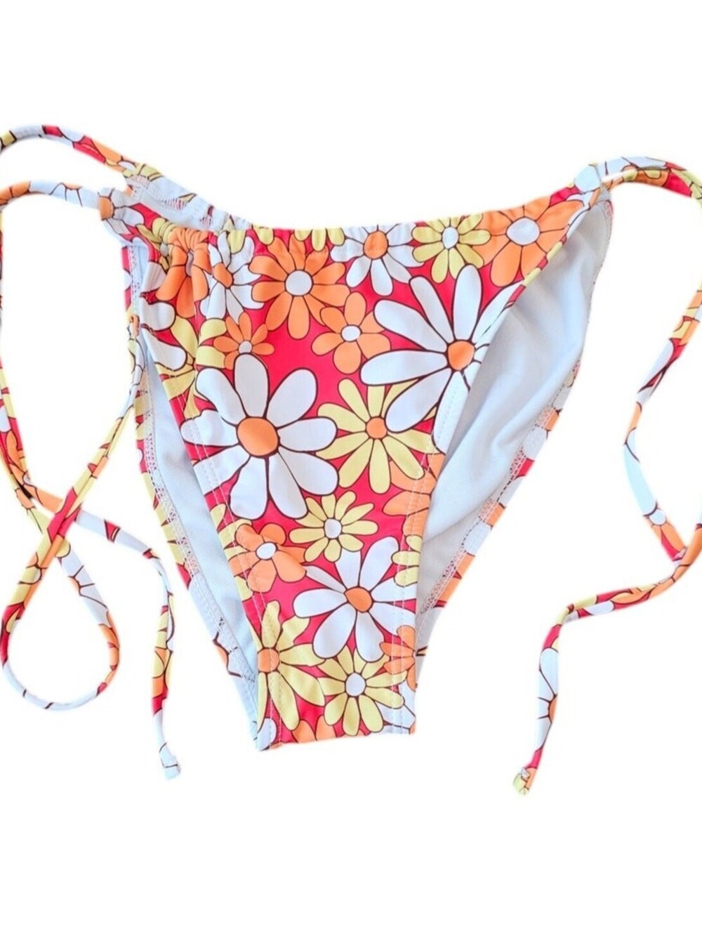Romwe Womens Bikini Swimsuit Bottom Sz L High Cut Tie Sides Floral Retro